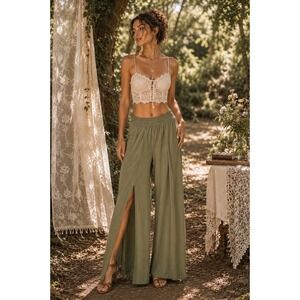 GUESS Delami Cross Pants Womens XL Dusty Sage Flowy Wide Leg Elastic Waist NWT